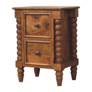 Solid Mango Wood Amber Oak Finished 2 Drawer Spindle Leg Bedside