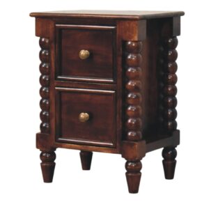 Solid Mango Wood Wine Wood Finished Spindle Leg Nightstand