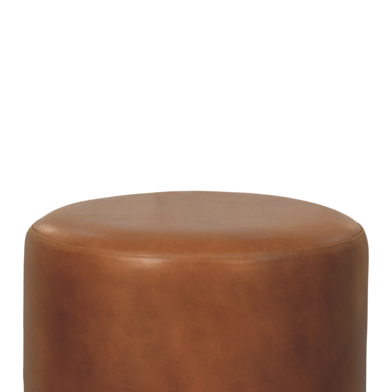 Solid Mango Wood Brown Leather Finished Bola Feet Stool - Image 4
