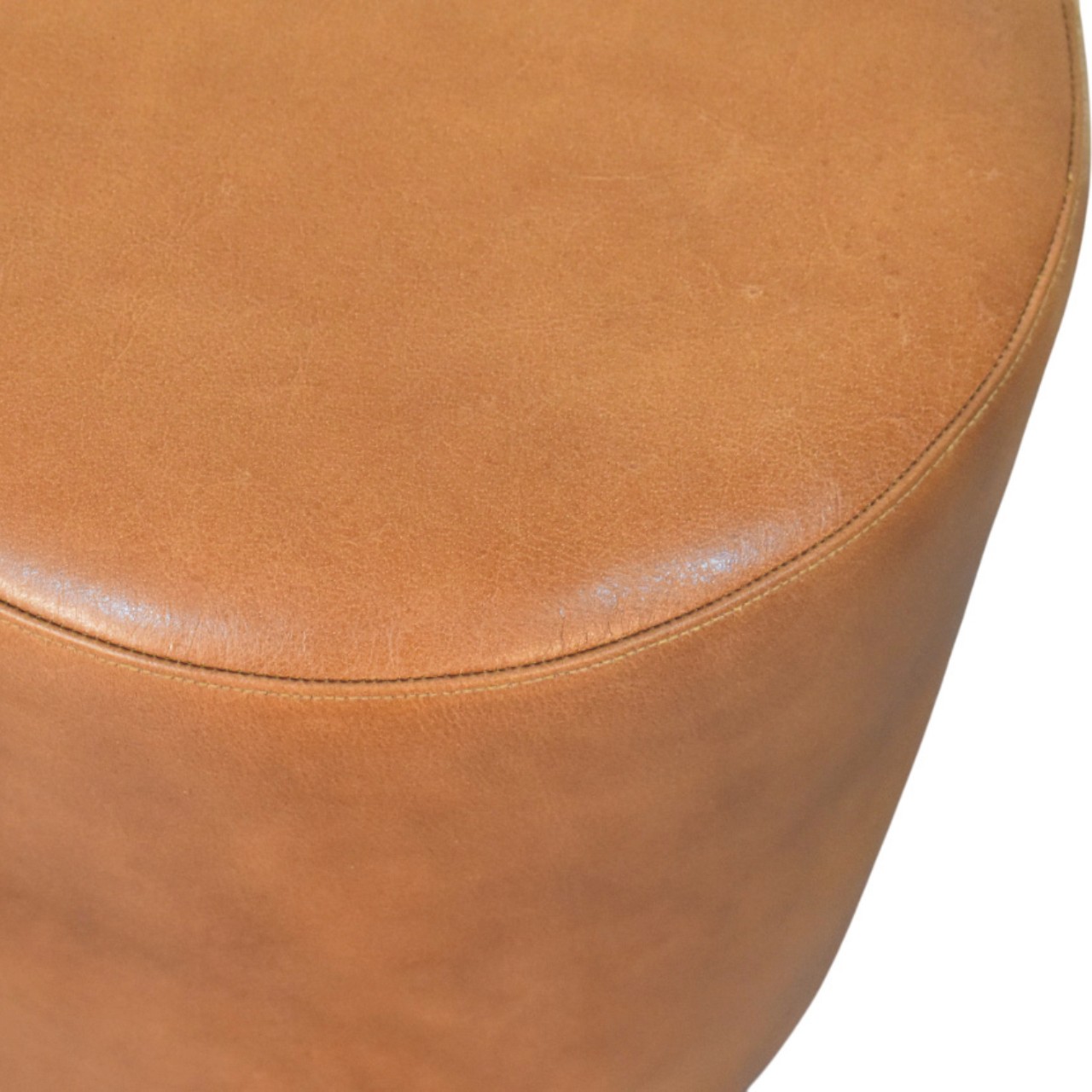 Solid Mango Wood Brown Leather Finished Bola Feet Stool - Image 5