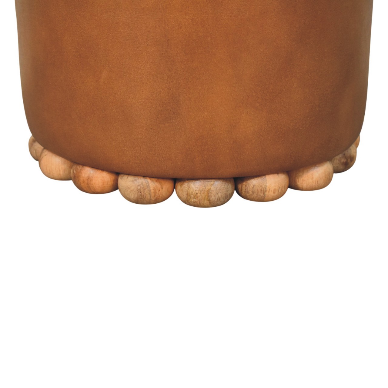 Solid Mango Wood Brown Leather Finished Bola Feet Stool - Image 6