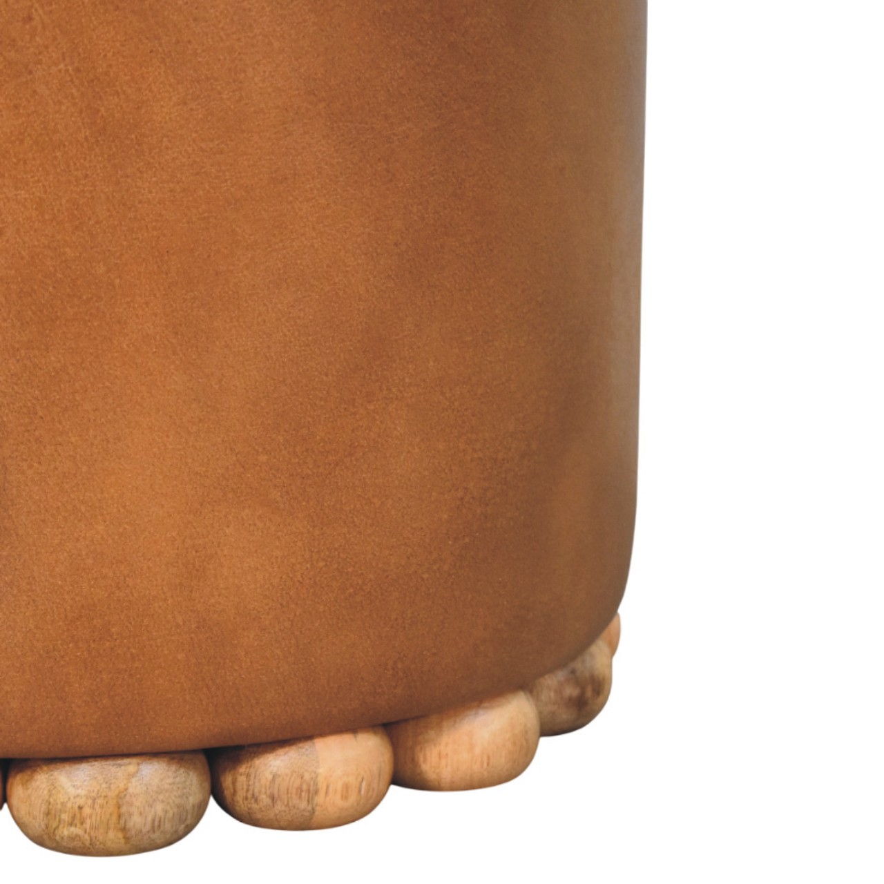 Solid Mango Wood Brown Leather Finished Bola Feet Stool - Image 7