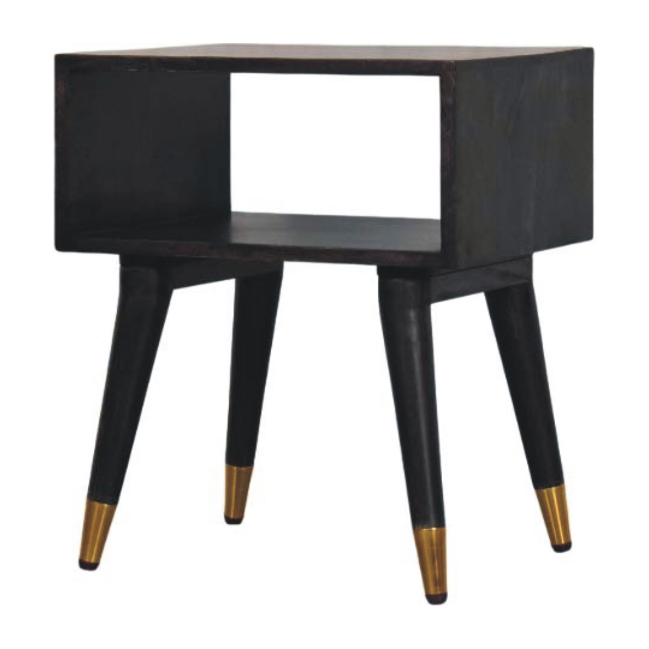 Solid Mango Wood Carbon Ash Finished Mid-Century Open Bedside - Image 2