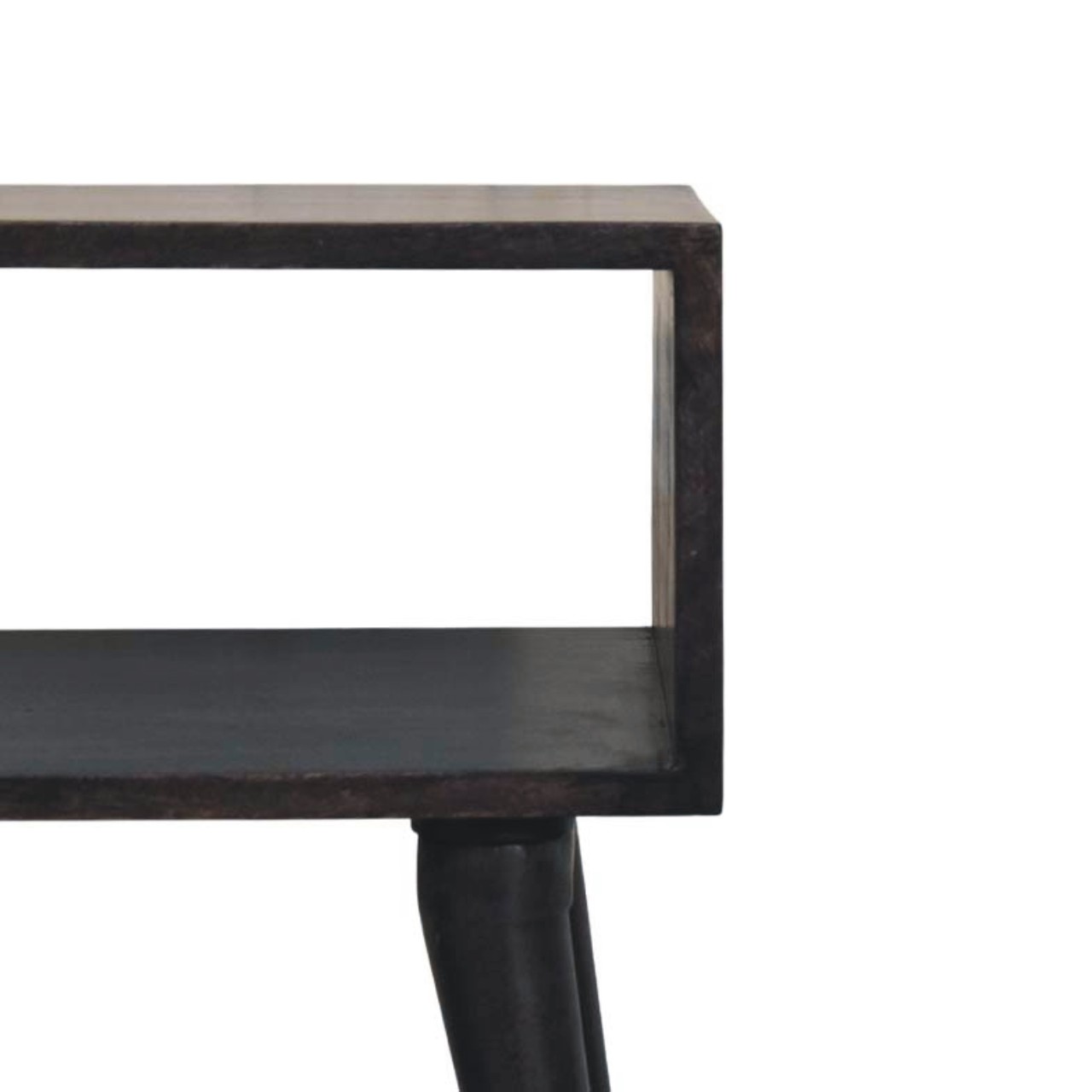 Solid Mango Wood Carbon Ash Finished Mid-Century Open Bedside - Image 3