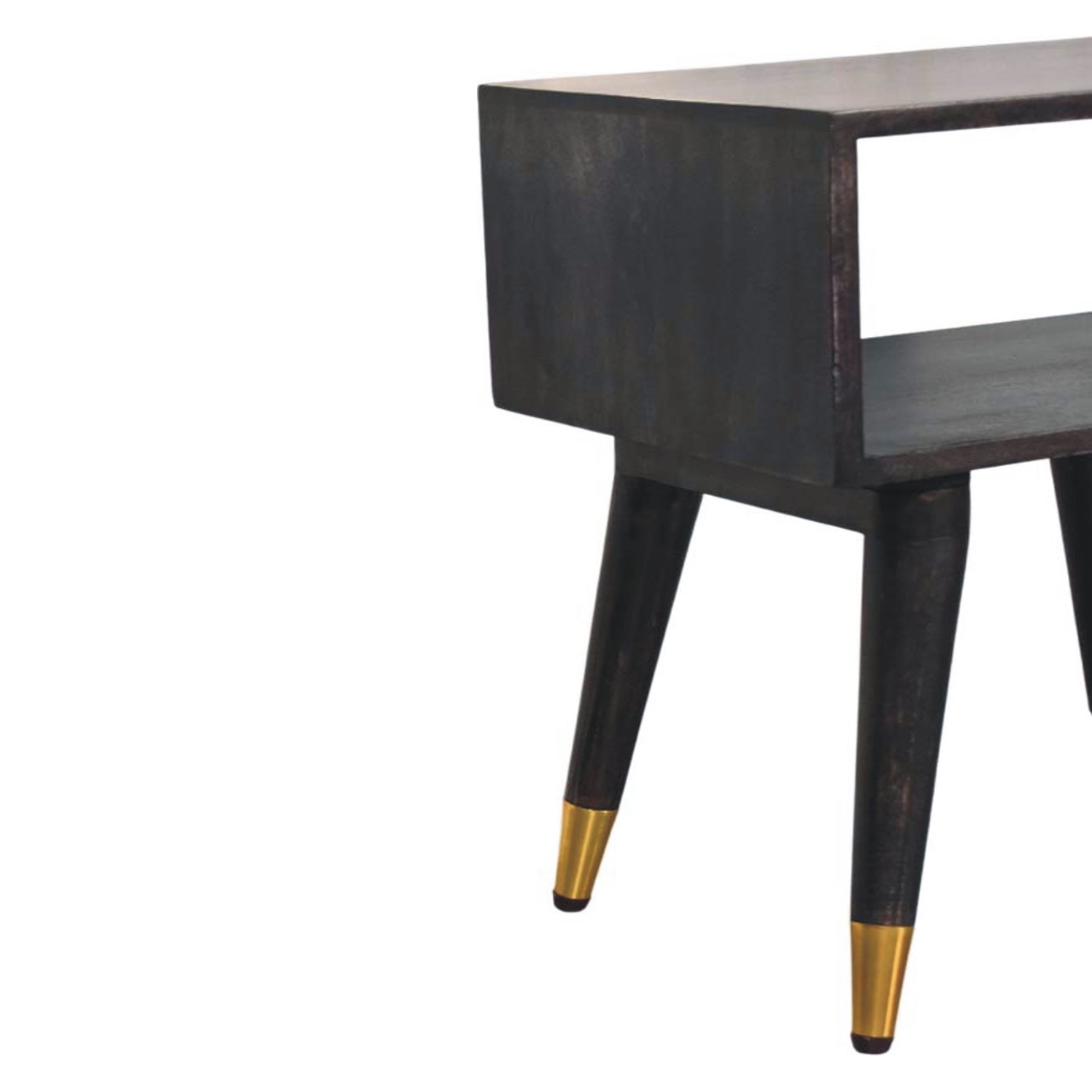Solid Mango Wood Carbon Ash Finished Mid-Century Open Bedside - Image 4