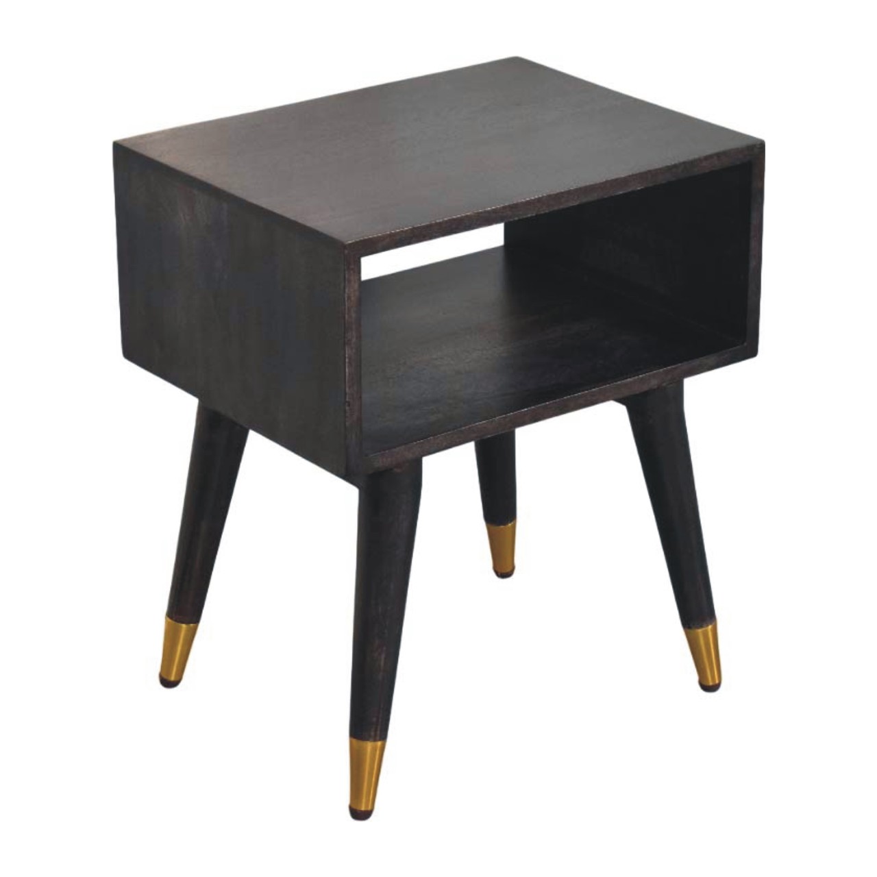 Solid Mango Wood Carbon Ash Finished Mid-Century Open Bedside - Image 5