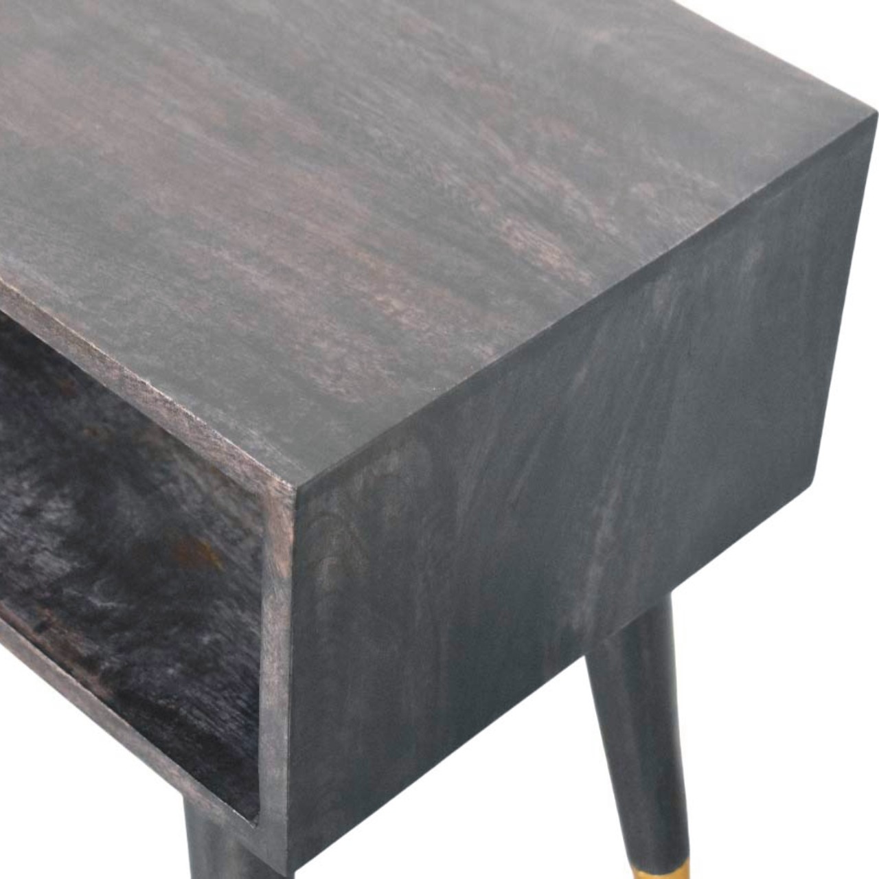 Solid Mango Wood Carbon Ash Finished Mid-Century Open Bedside - Image 6