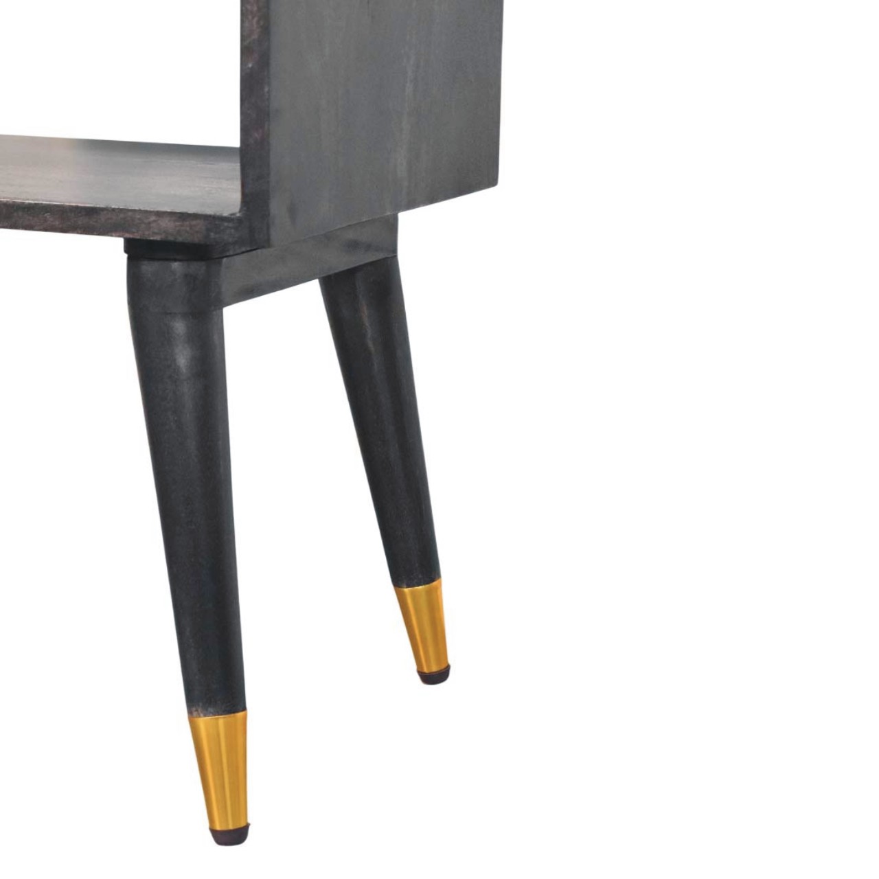 Solid Mango Wood Carbon Ash Finished Mid-Century Open Bedside - Image 7