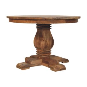Solid Mango Wood Oak Finished 110cm Valentina Round Pedestal Dining Table