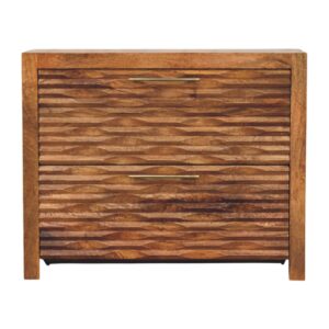 Solid Mango Wood Amber Oak Finished 2 Drawer Wavefront Cabinet