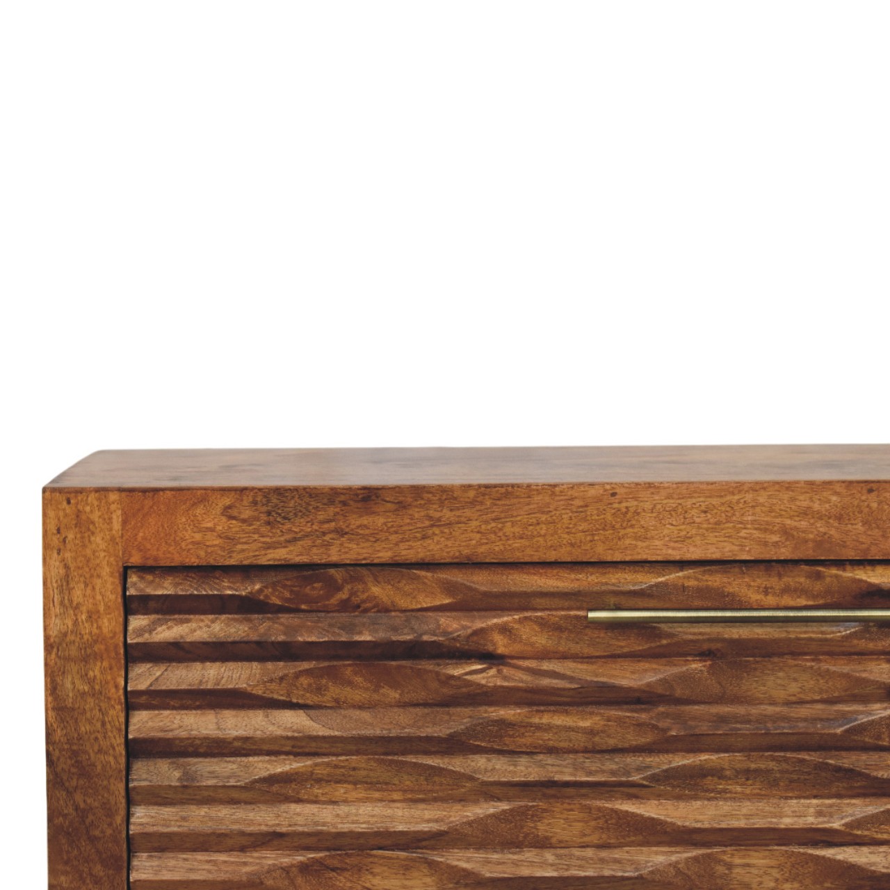 Solid Mango Wood Amber Oak Finished 2 Drawer Wavefront Cabinet - Image 4