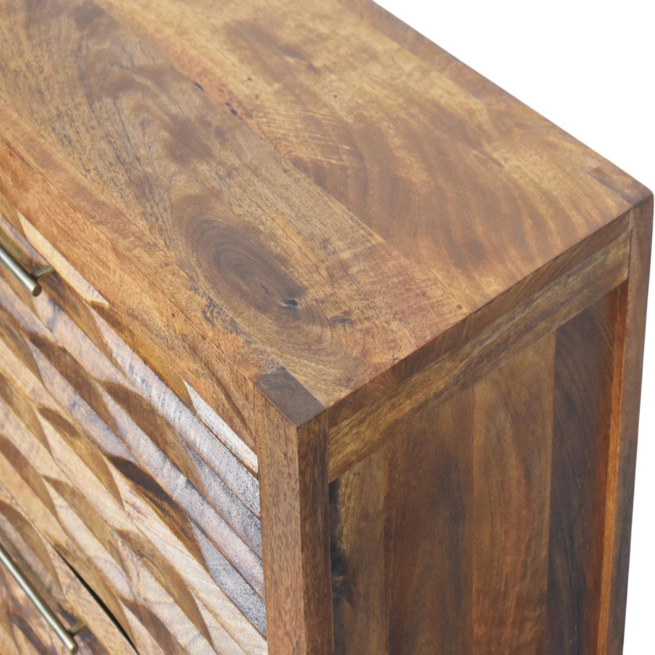 Solid Mango Wood Amber Oak Finished 2 Drawer Wavefront Cabinet - Image 5