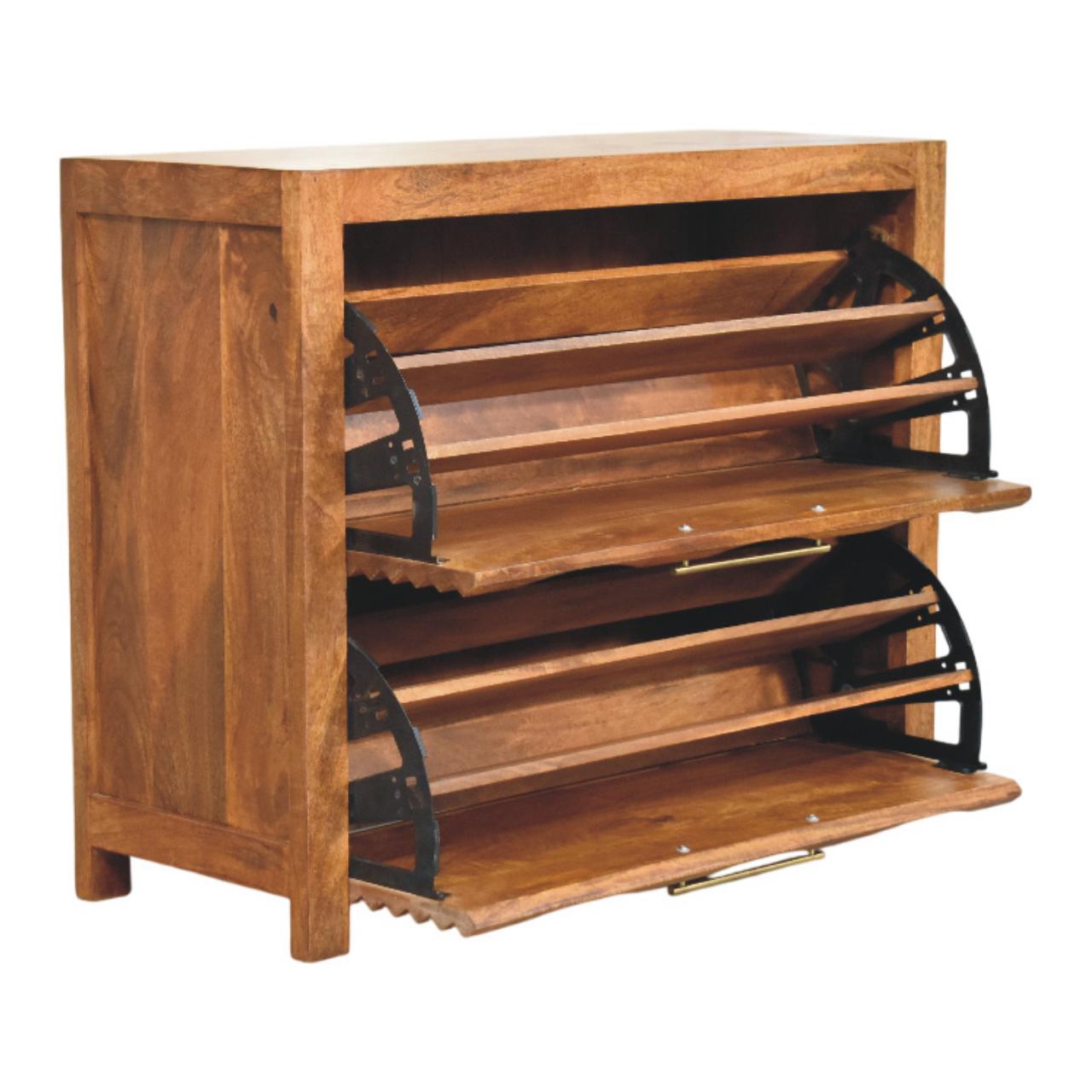 Solid Mango Wood Amber Oak Finished 2 Drawer Wavefront Cabinet - Image 6