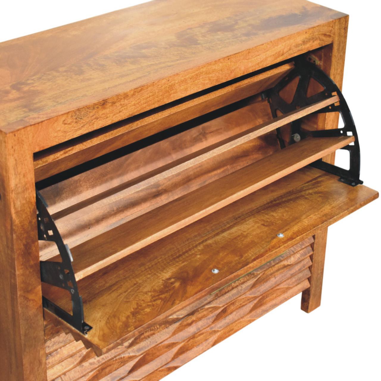 Solid Mango Wood Amber Oak Finished 2 Drawer Wavefront Cabinet - Image 7