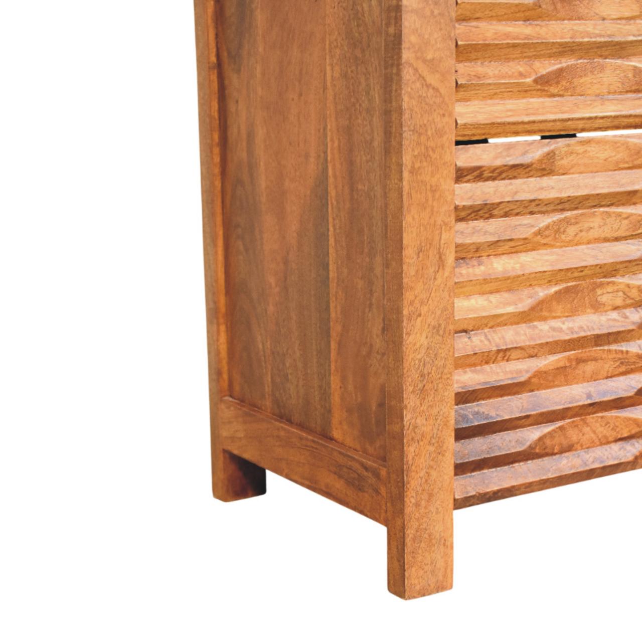 Solid Mango Wood Amber Oak Finished 2 Drawer Wavefront Cabinet - Image 9