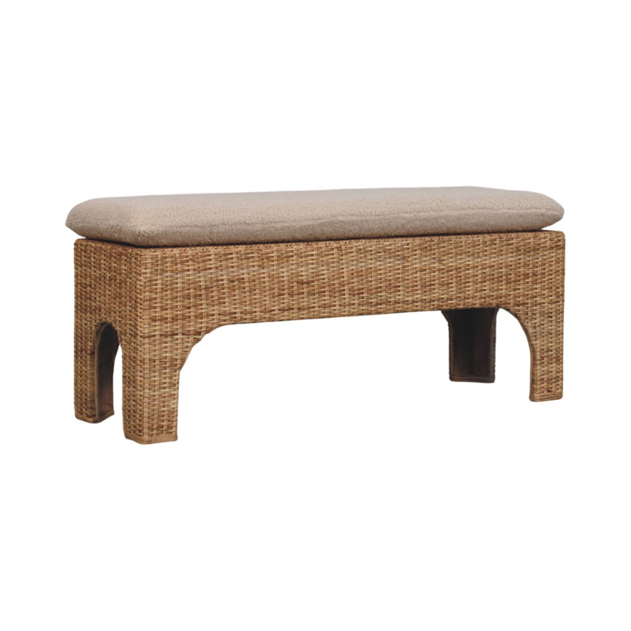 Solid Mango Wood Oak Finish Rattan Harmony Soft Cushioned Bench - Image 3