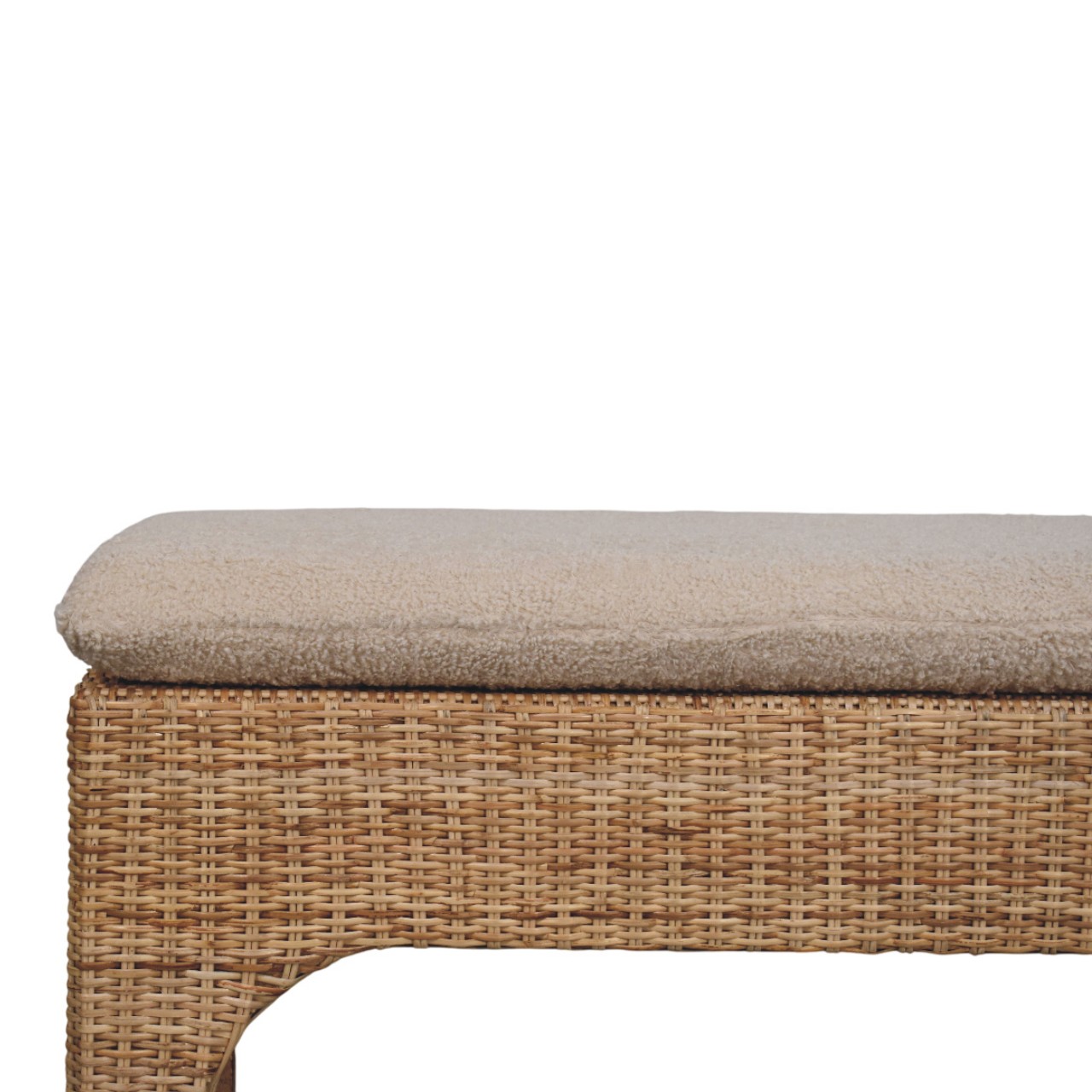 Solid Mango Wood Oak Finish Rattan Harmony Soft Cushioned Bench - Image 4