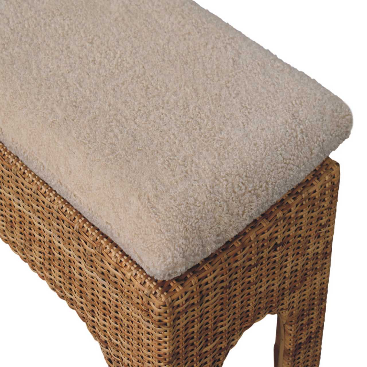 Solid Mango Wood Oak Finish Rattan Harmony Soft Cushioned Bench - Image 5