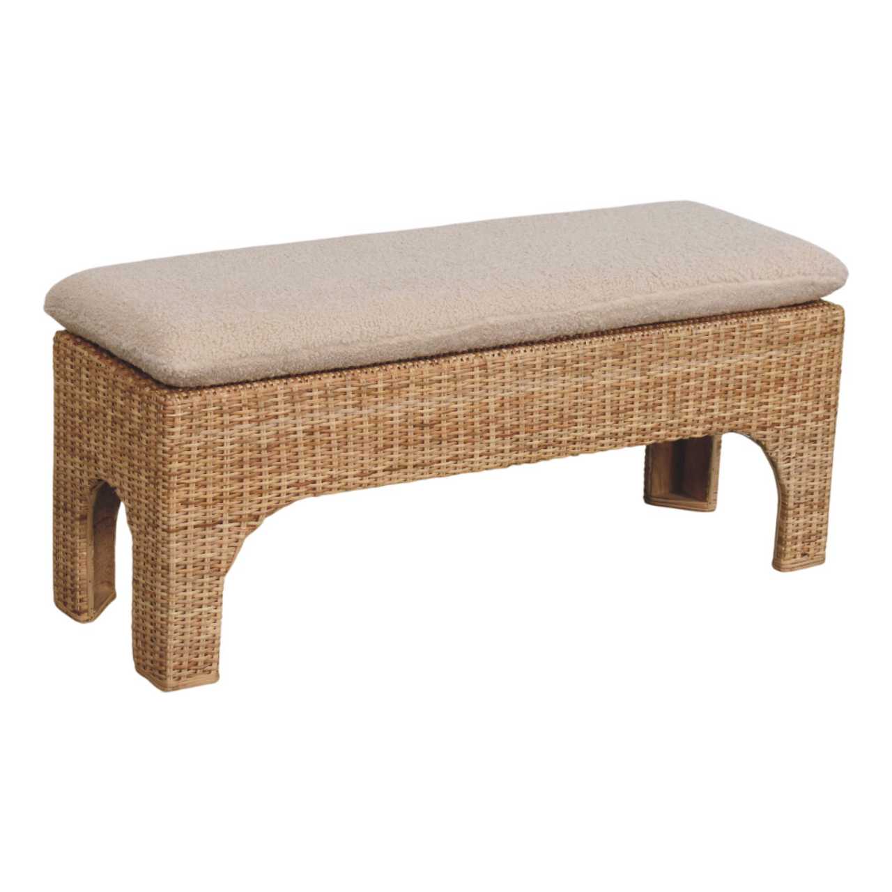 Solid Mango Wood Oak Finish Rattan Harmony Soft Cushioned Bench - Image 6