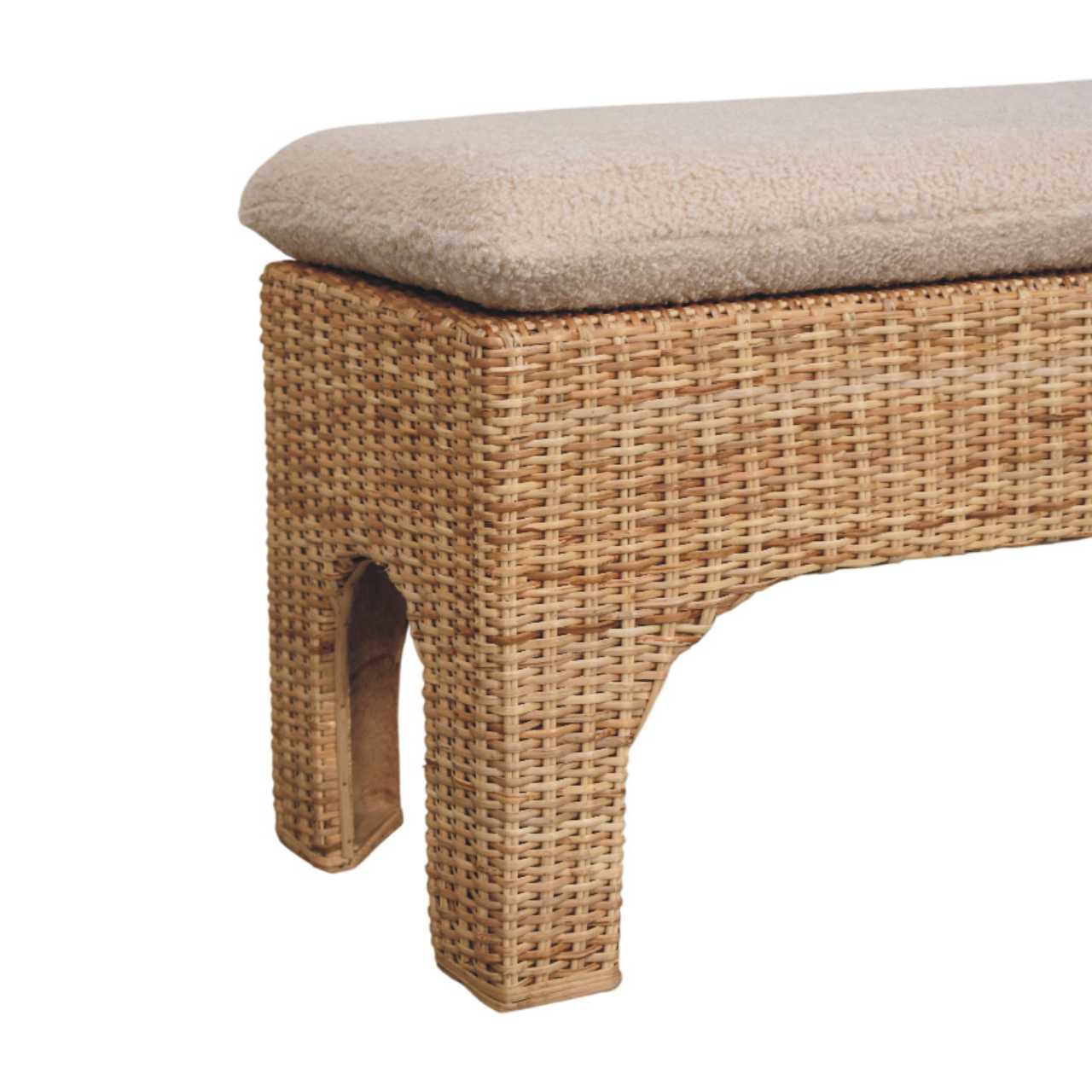 Solid Mango Wood Oak Finish Rattan Harmony Soft Cushioned Bench - Image 7