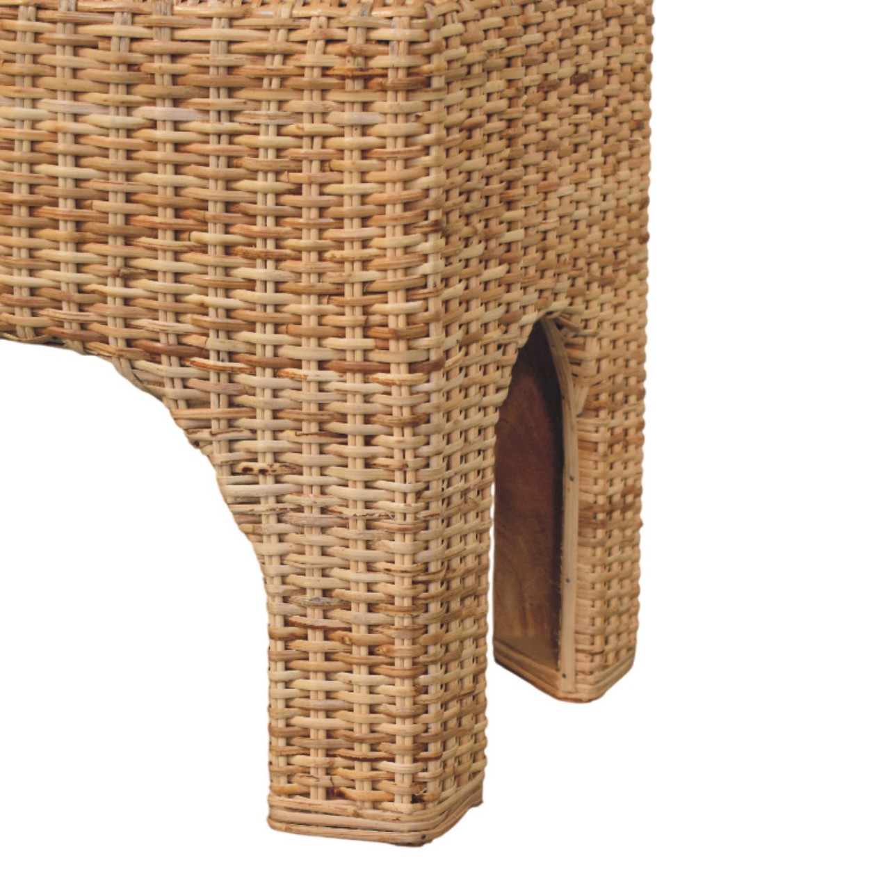 Solid Mango Wood Oak Finish Rattan Harmony Soft Cushioned Bench - Image 9