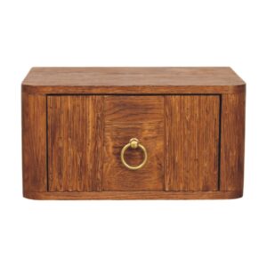 Solid Mango Wood Tiger Oak Finished Aurelia Wall 1 Drawer Bedside