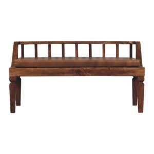 Solid Mango Wood Roasted Almond Finished Bordeaux Rich Brown Upholstered Leather Bench