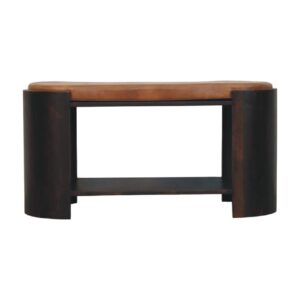 Solid Mango Wood Velvet Mocha Finished Valencia Upholstered Leather Shoe Bench