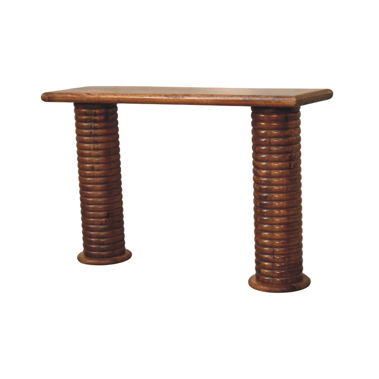 Solid Mango Wood Amber Oak Finished Sculpted Leg Console - Image 2