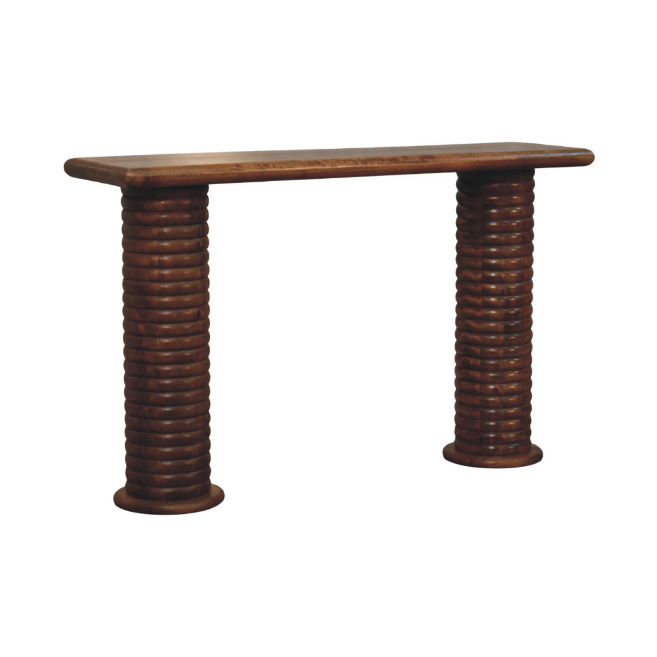 Solid Mango Wood Amber Oak Finished Sculpted Leg Console - Image 3