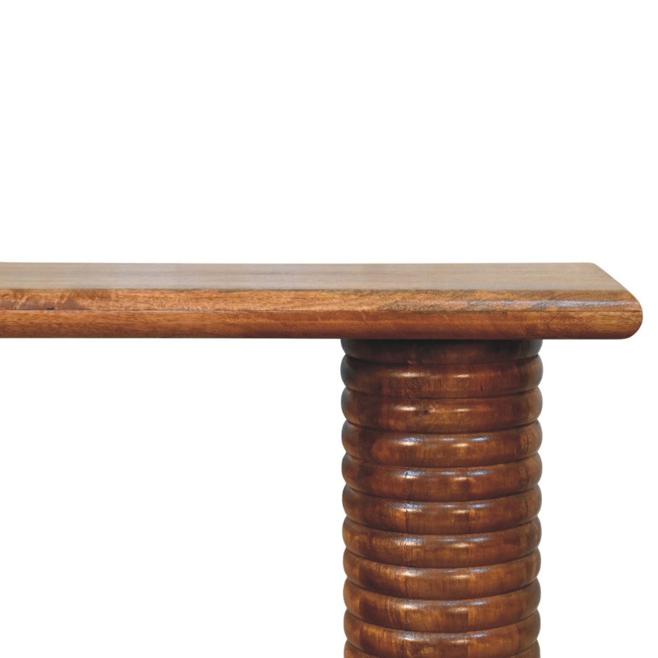 Solid Mango Wood Amber Oak Finished Sculpted Leg Console - Image 4