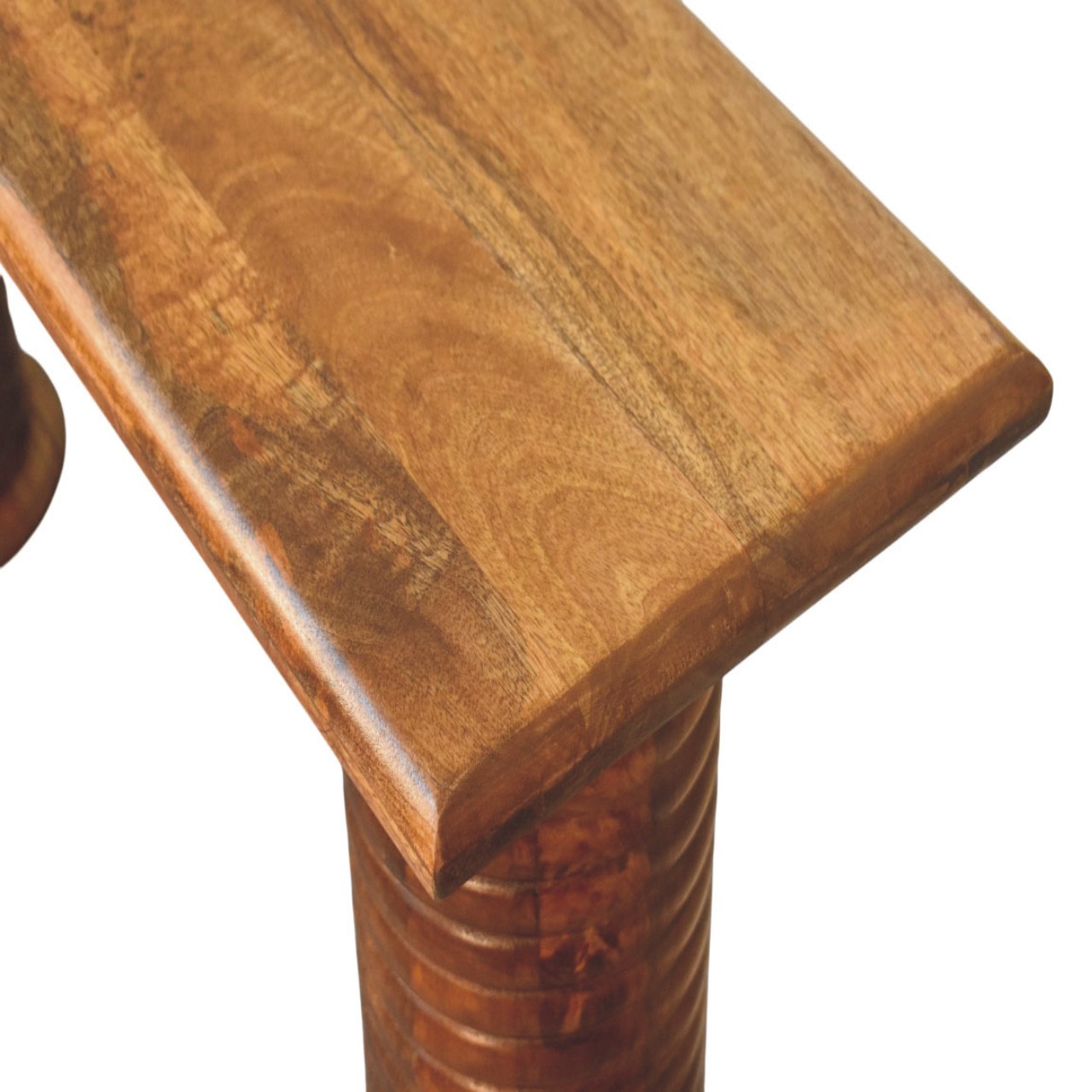Solid Mango Wood Amber Oak Finished Sculpted Leg Console - Image 6