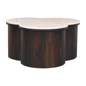 Solid Mango Wood Velvet Mocha Finished Verona Marble Topped Coffee Table