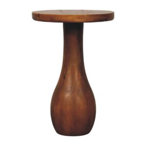 Solid Mango Wood Amber Oak Finished Side Table with Curved Base