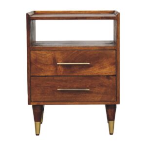 Solid Mango Wood Chestnut Finished Valenza Open Frame 1 Drawer Bedside