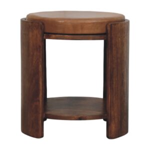Solid Mango Wood Roast Almond Finished Savoy Leather Upholstered Stool