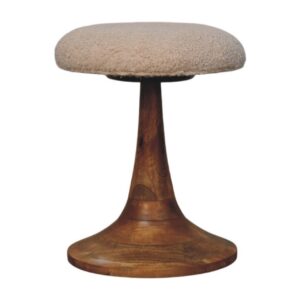 Solid Mango Wood Golden Teak Finished Boucle Upholstered Accent Stool