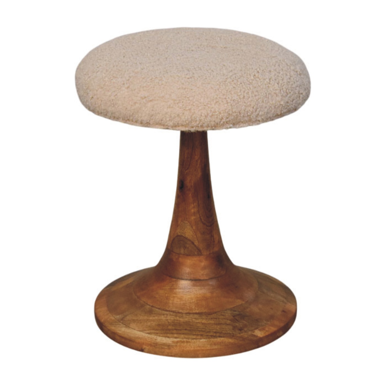 Solid Mango Wood Golden Teak Finished Boucle Upholstered Accent Stool - Image 2