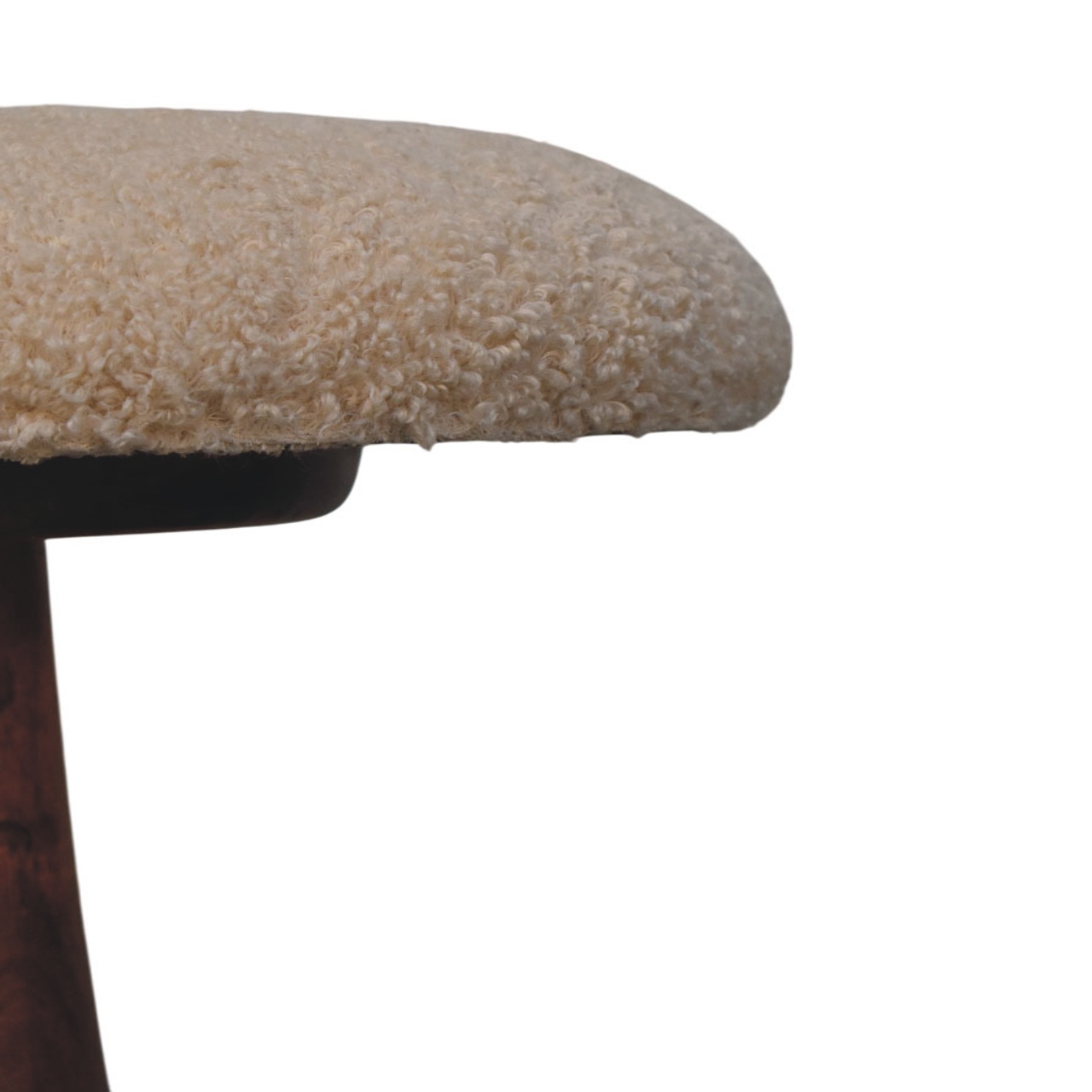 Solid Mango Wood Golden Teak Finished Boucle Upholstered Accent Stool - Image 3