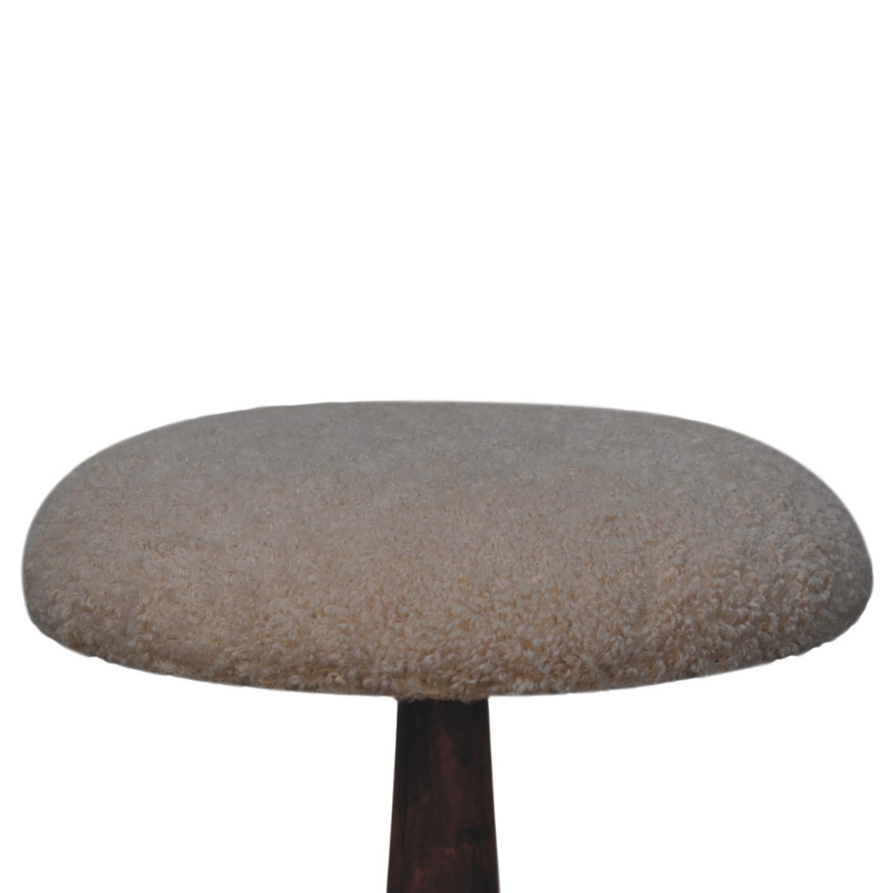 Solid Mango Wood Golden Teak Finished Boucle Upholstered Accent Stool - Image 4
