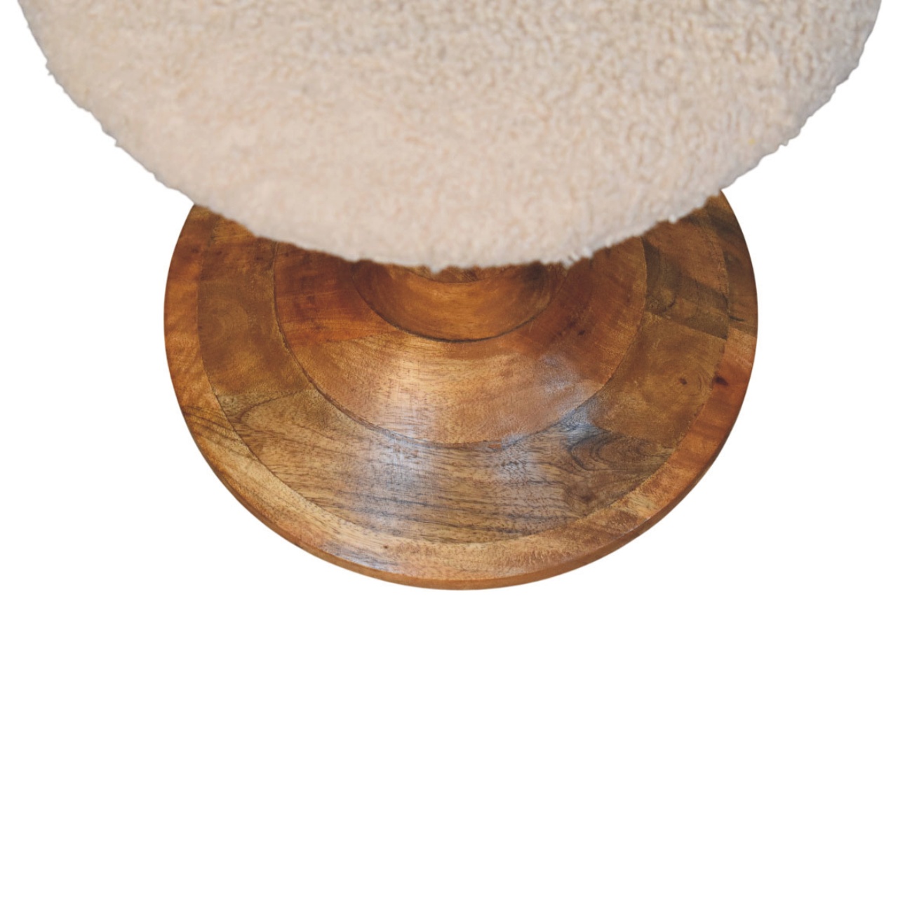Solid Mango Wood Golden Teak Finished Boucle Upholstered Accent Stool - Image 5