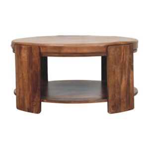 Solid Mango Wood Roasted Almond Finished Savoy Leather Upholstered Top Coffee Table