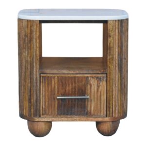Solid Mango Wood Golden Teak Beaumont Marble Topped 1 Drawer Bedside