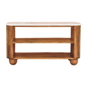 Solid Mango Wood Golden Teak Finished Beaumont Topped Marble Shoe Bench