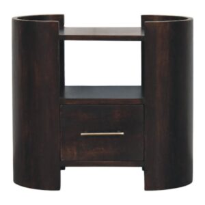 Solid Mango Wood Velvet Mocha Finish 1 Drawer Valencia Bedside Table