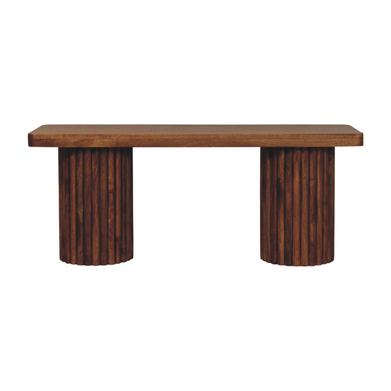Solid Mango Wood Amber Oak Finished Astoria Fluted Bench