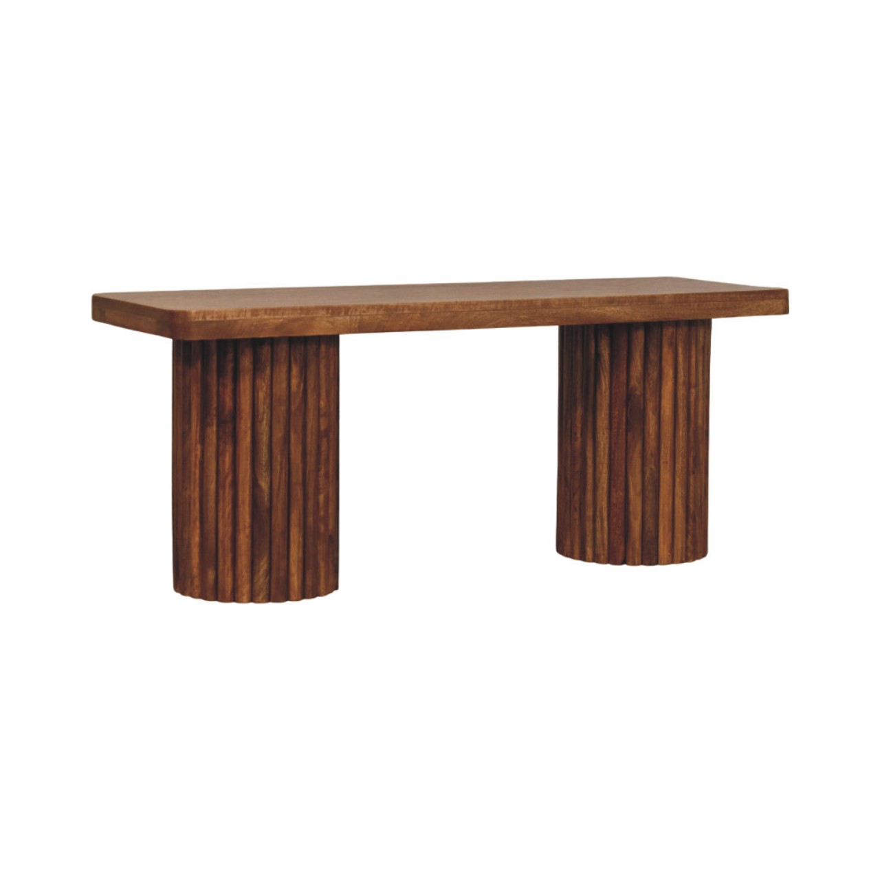 Solid Mango Wood Amber Oak Finished Astoria Fluted Bench - Image 2