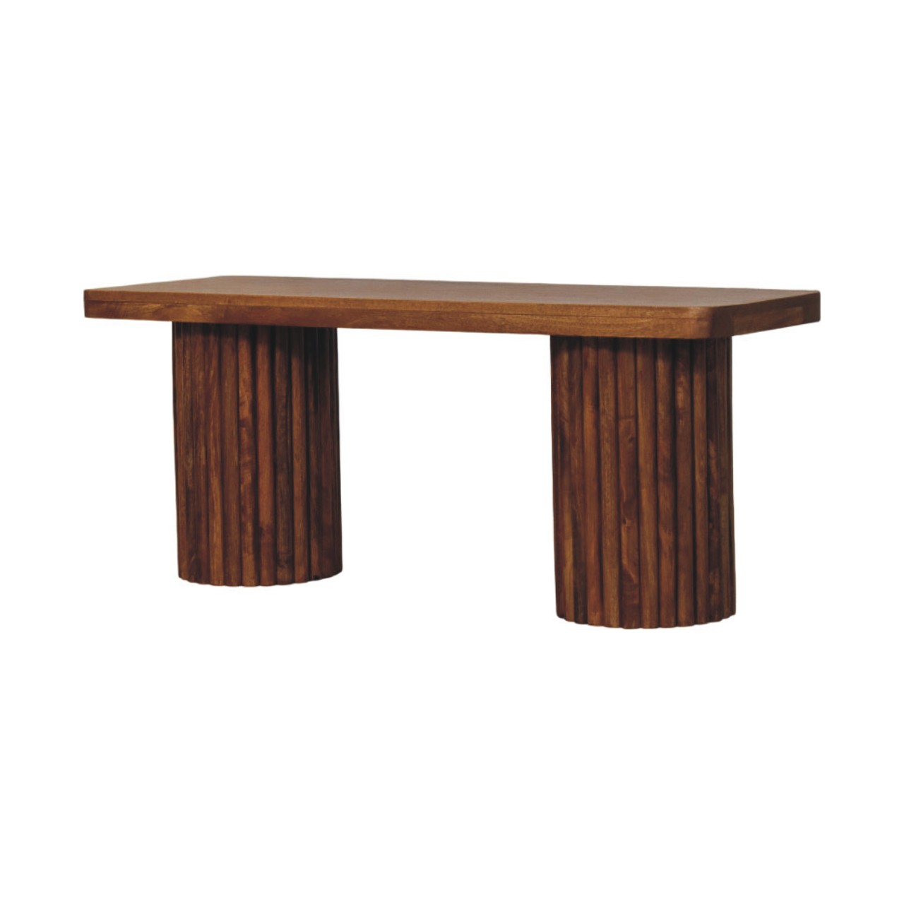 Solid Mango Wood Amber Oak Finished Astoria Fluted Bench - Image 3