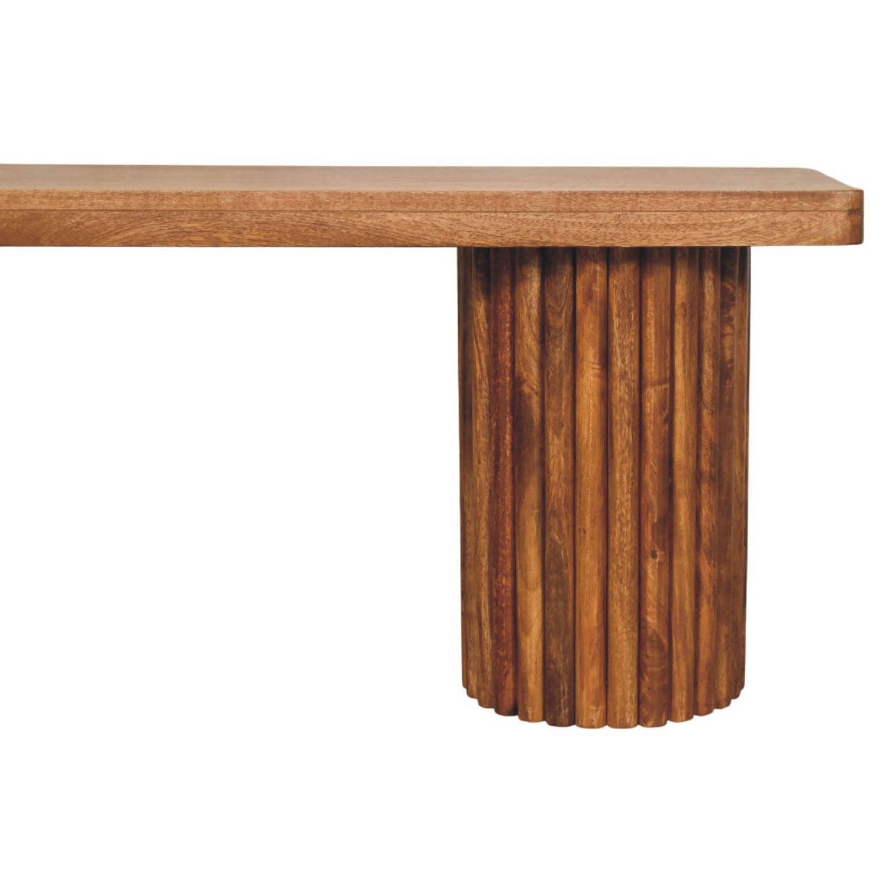 Solid Mango Wood Amber Oak Finished Astoria Fluted Bench - Image 4