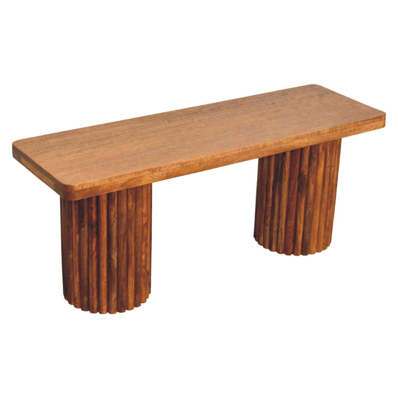Solid Mango Wood Amber Oak Finished Astoria Fluted Bench - Image 5